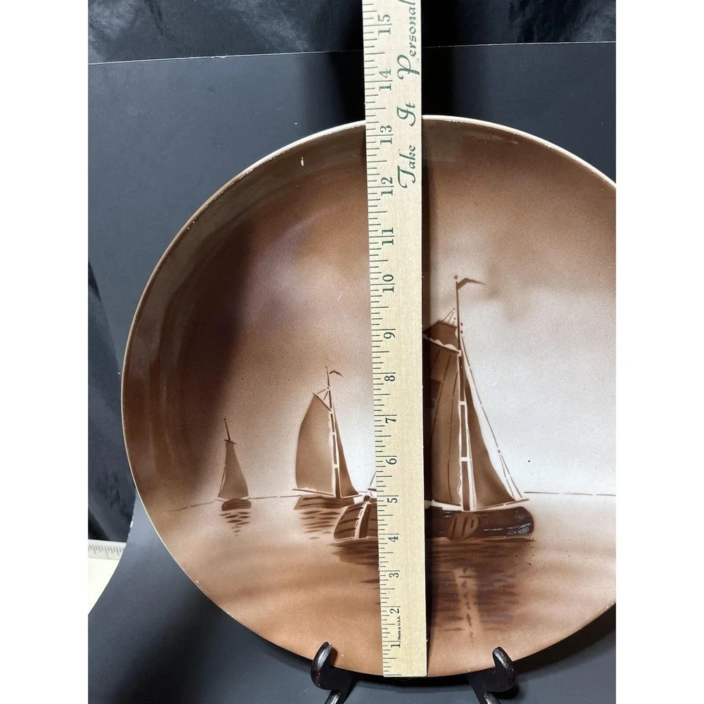 Société Céramique pre-1958 Maestricht Sepia Plate Sailboats Ships Holland 13